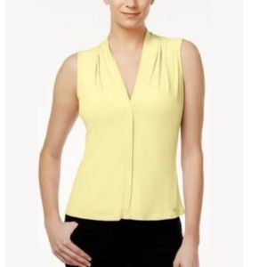 Calvin Klein Gathered V-Neck Sleeveless Dress Shirt